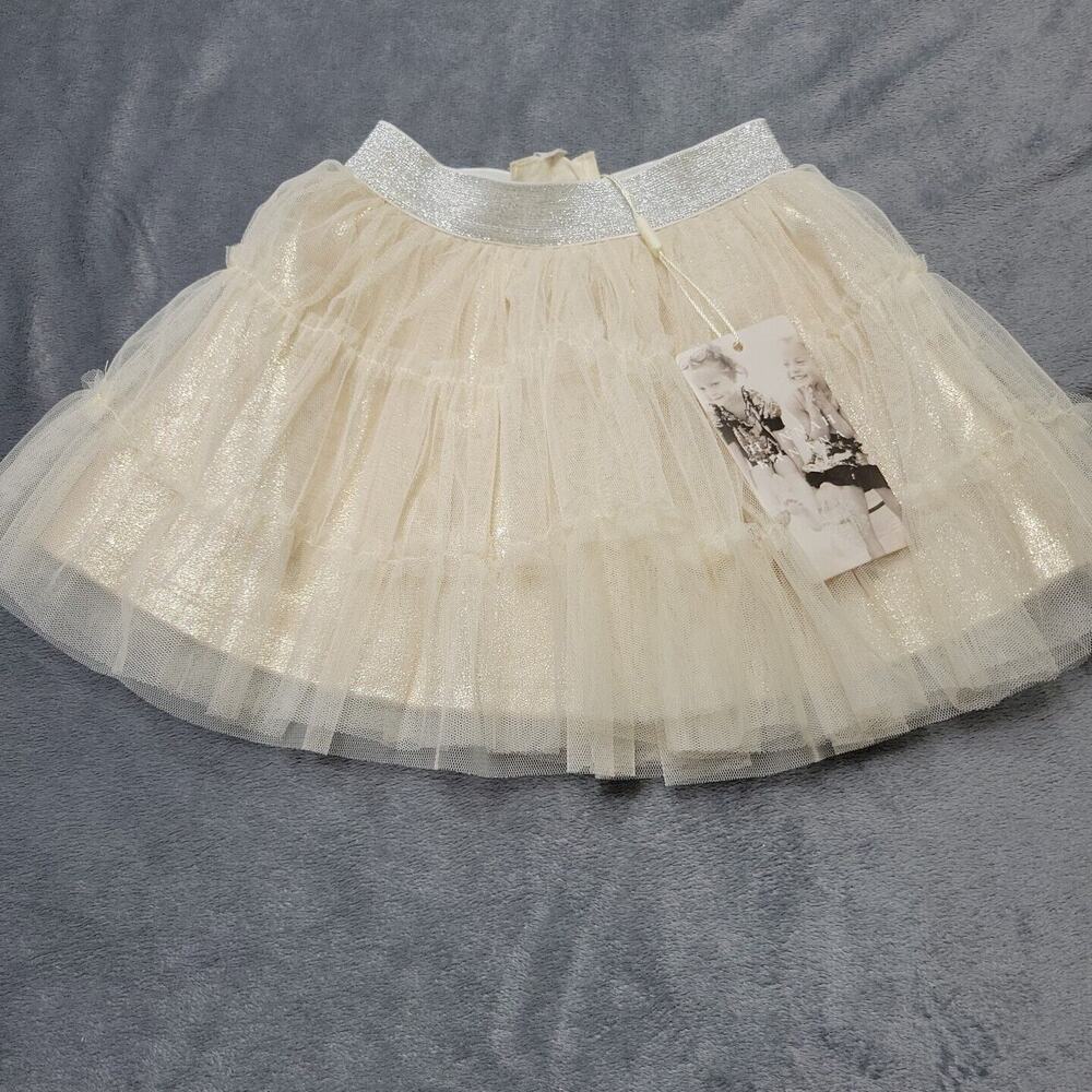 Hannah Banana Skirt Girls 3t Tutu‎ Layered Beige Gold Pull On Tulle Lined Ruffle